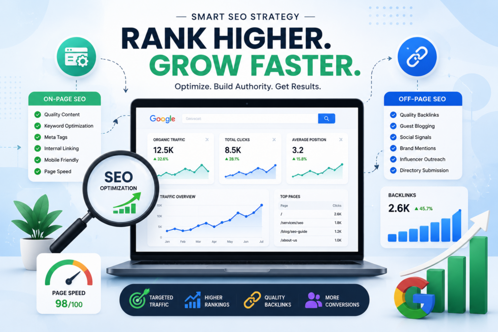 On-Page SEO vs Off-Page SEO comparison illustration